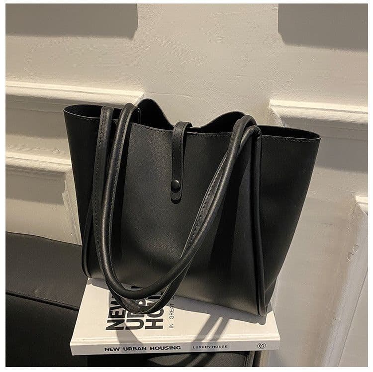 image-Casual Large Capacity Tote Bags For Women Fashion Solid Color Shopping Shoulder Bag With Wallet Ladies Handbag