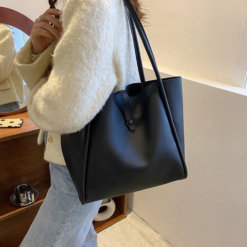 image-Casual Large Capacity Tote Bags For Women Fashion Solid Color Shopping Shoulder Bag With Wallet Ladies Handbag