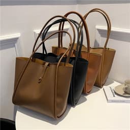 image-Casual Large Capacity Tote Bags For Women Fashion Solid Color Shopping Shoulder Bag With Wallet Ladies Handbag