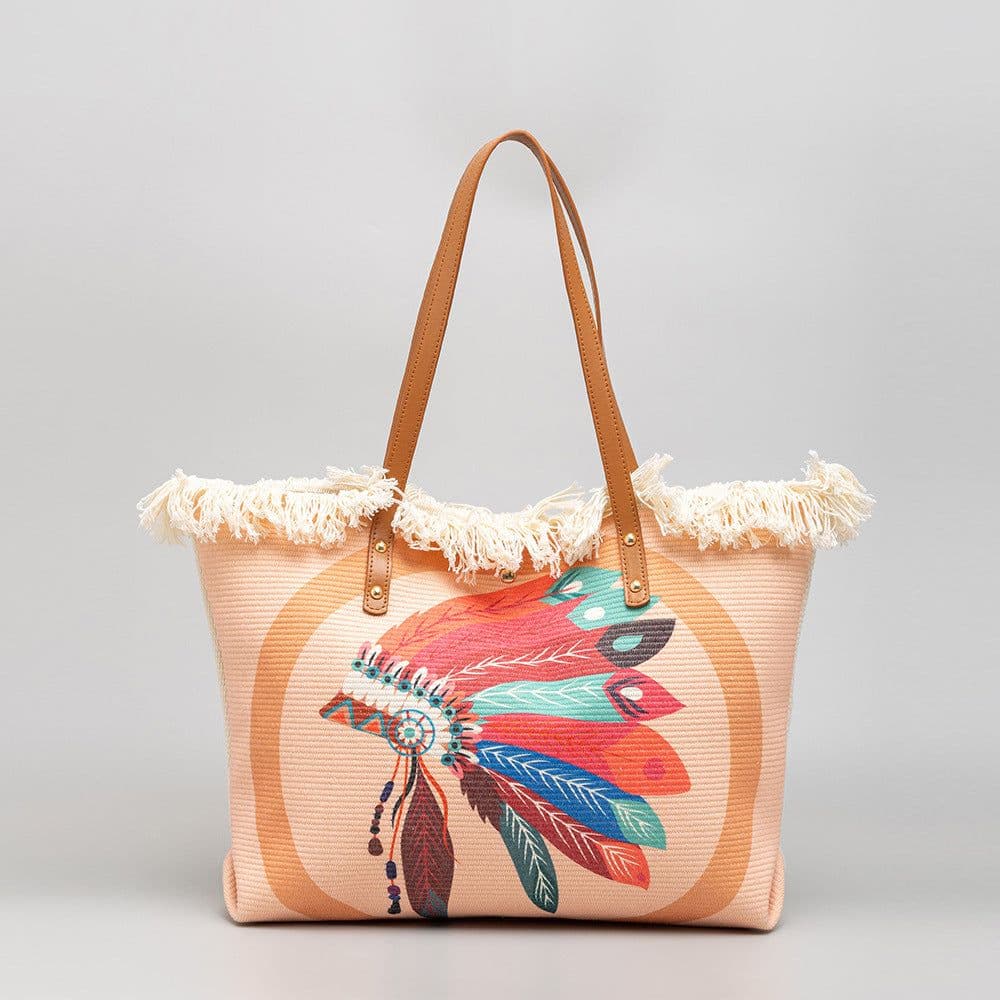 image-Bohemian Ethnic Style Canvas Bag Commuter Shoulder Bag Niche Design Large Capacity Shopping Bag Women Handbags