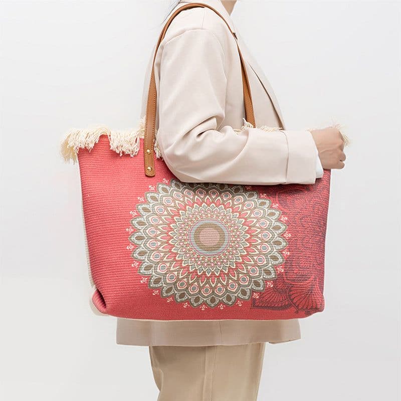 image-Bohemian Ethnic Style Canvas Bag Commuter Shoulder Bag Niche Design Large Capacity Shopping Bag Women Handbags