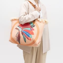 image-Bohemian Ethnic Style Canvas Bag Commuter Shoulder Bag Niche Design Large Capacity Shopping Bag Women Handbags