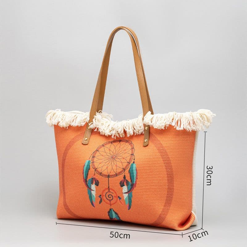image-Bohemian Ethnic Style Canvas Bag Commuter Shoulder Bag Niche Design Large Capacity Shopping Bag Women Handbags