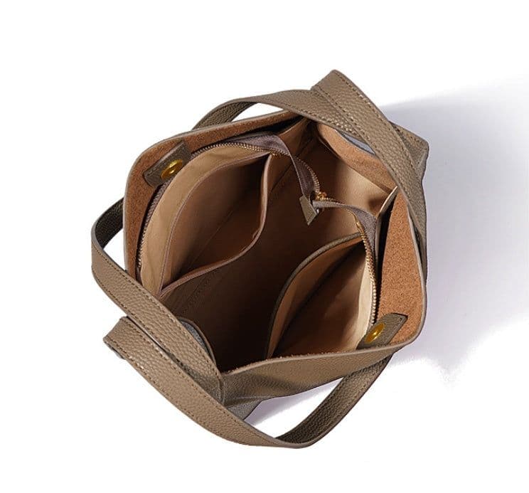 image-Sentong Qin Bucket First Layer Cowhide Tote Women's Large Capacity Shoulder Bag