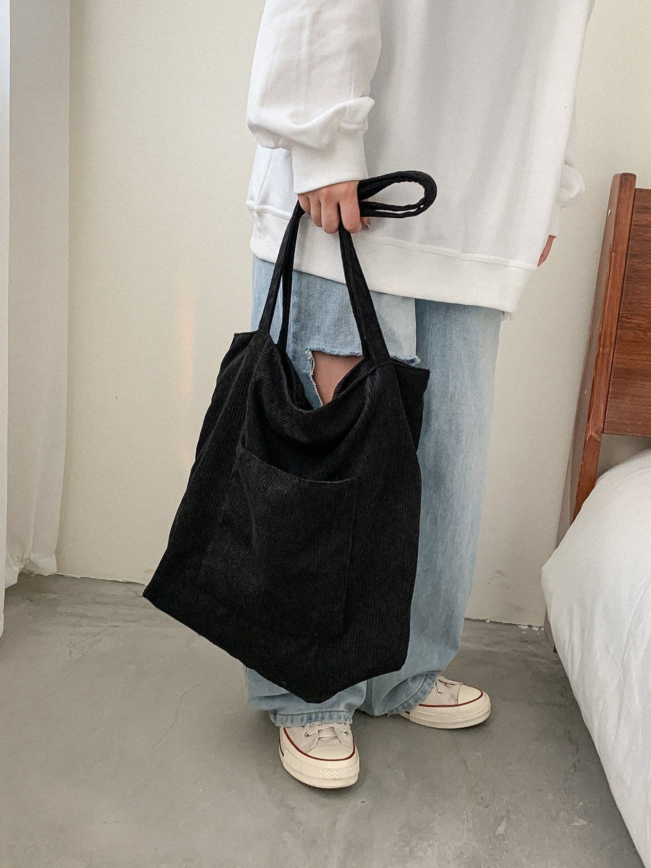 image-Corduroy Cloth Versatile Large Capacity Shoulder Bag Literary Handbag