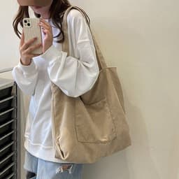 image-Corduroy Cloth Versatile Large Capacity Shoulder Bag Literary Handbag