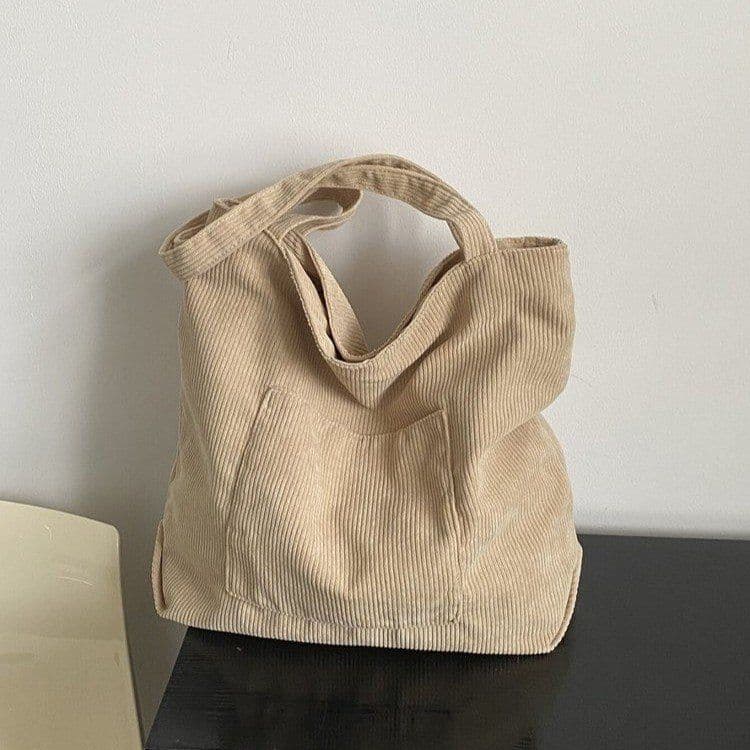 image-Corduroy Cloth Versatile Large Capacity Shoulder Bag Literary Handbag