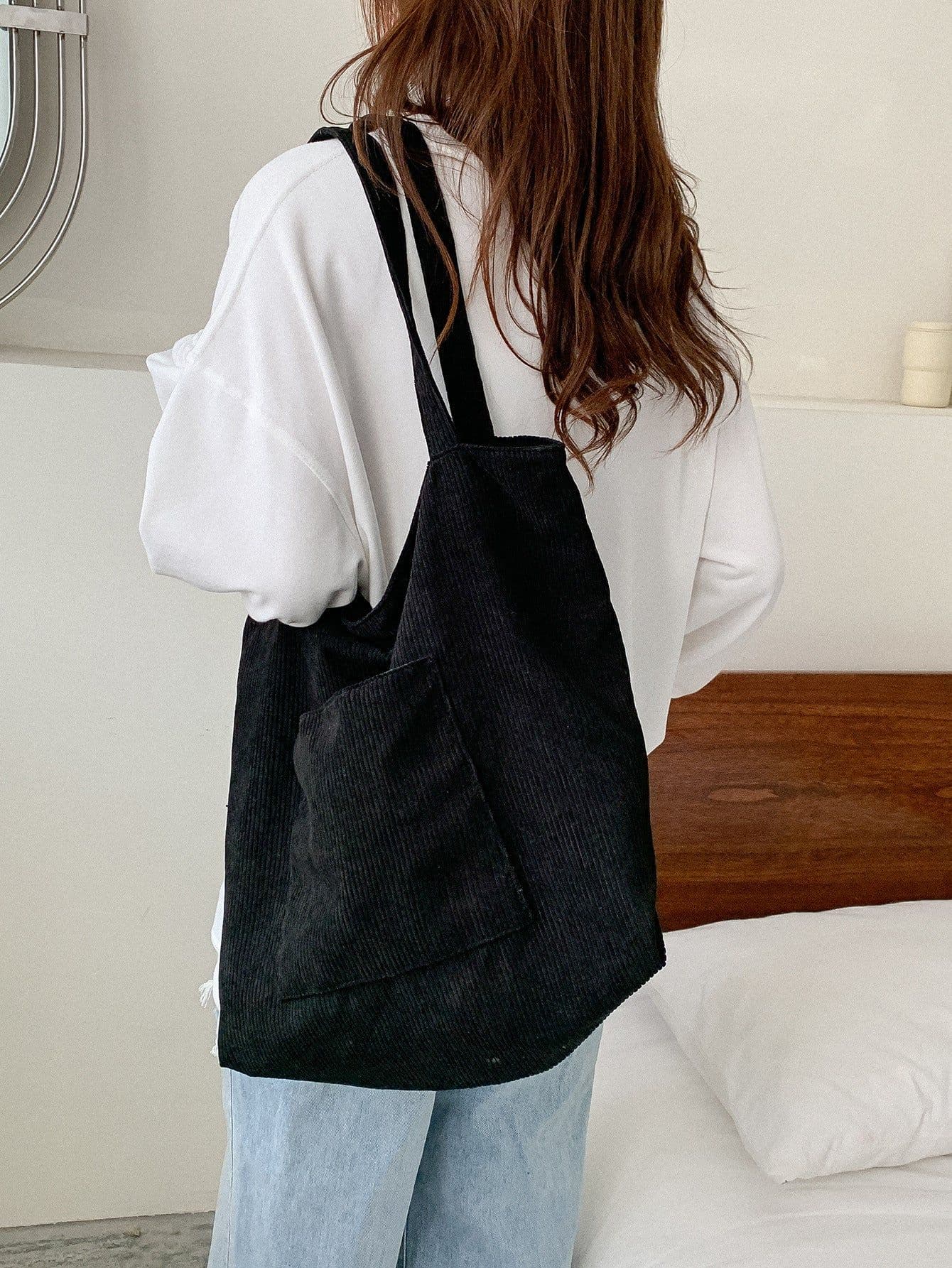 image-Corduroy Cloth Versatile Large Capacity Shoulder Bag Literary Handbag