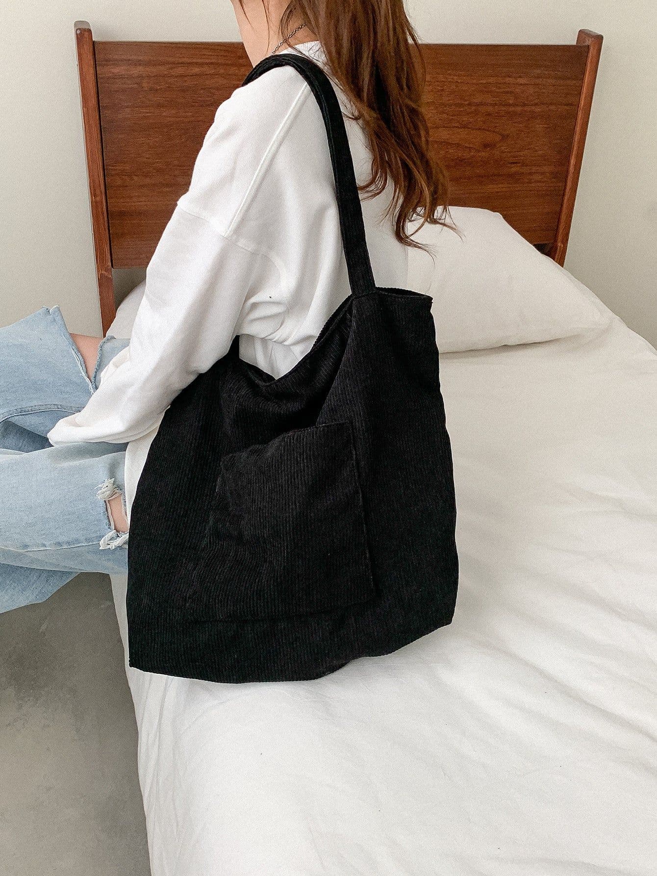 image-Corduroy Cloth Versatile Large Capacity Shoulder Bag Literary Handbag