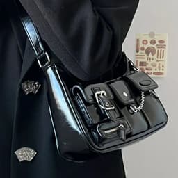 image-Hot Girl Motorcycle High-grade Hong Kong Style Chain Shoulder Underarm Bag Women