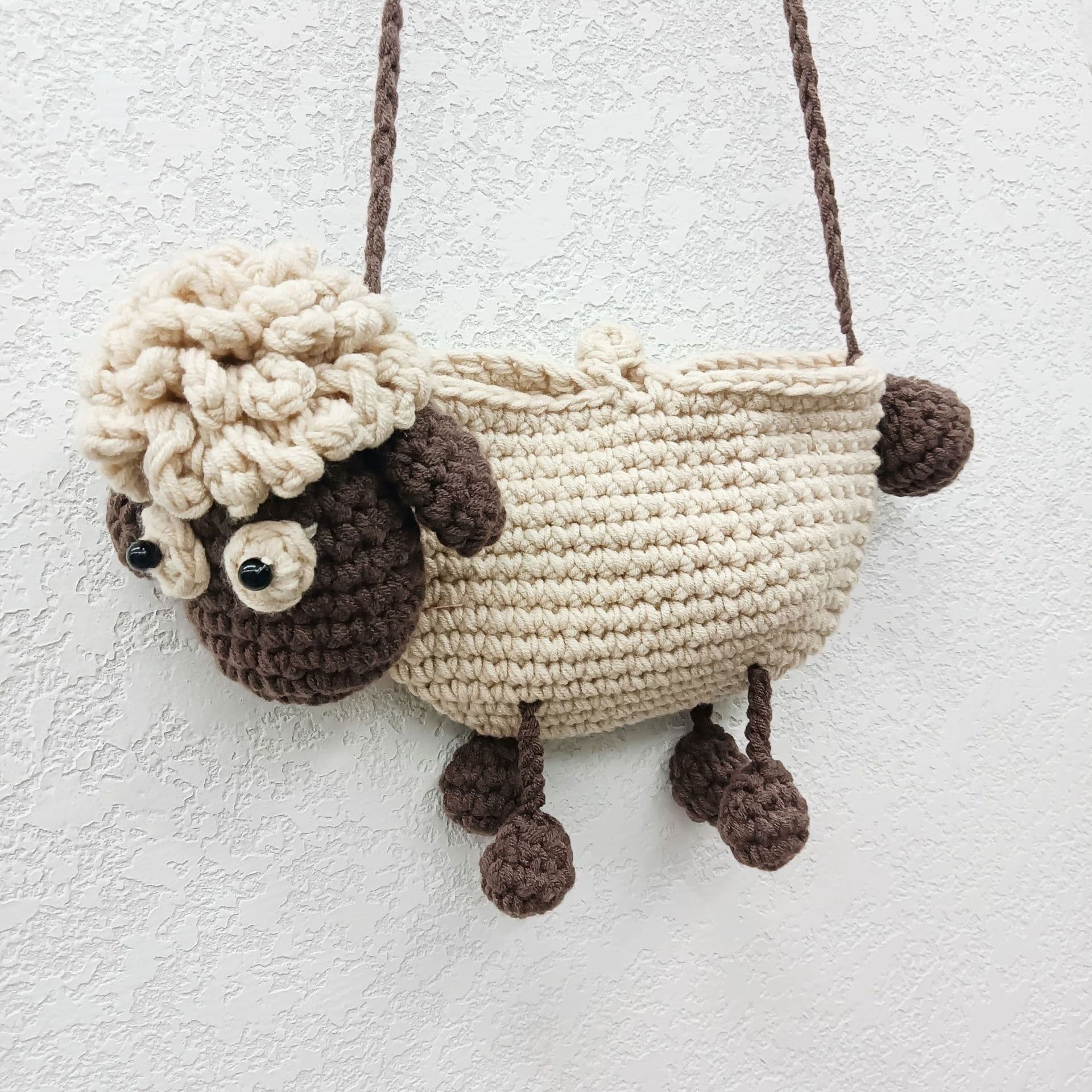 image-Cute Funny Little Sheep Children's Wool Knitting Knitted Messenger Bag