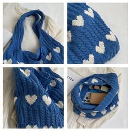 image-Fashion Large Capacity Heart-shaped Knitted Woven Shoulder Bag