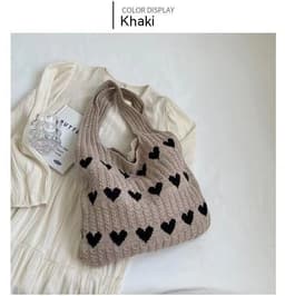 image-Fashion Large Capacity Heart-shaped Knitted Woven Shoulder Bag