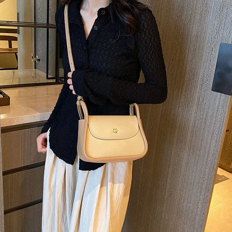 image-Retro Crossbody Contrast Color Saddle Shoulder Small Square Bag