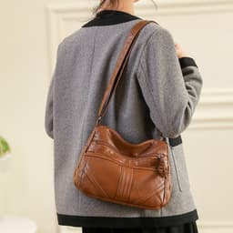 image-Women's Fashion Soft Leather Large Capacity Shoulder Bag