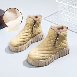 image-Women's Plaid Pattern Platform Ankle Boots Casual Side Zipper Plush Lined Snow Boots Winter Comfortable Short Boots
