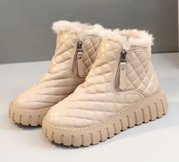 image-Women's Plaid Pattern Platform Ankle Boots Casual Side Zipper Plush Lined Snow Boots Winter Comfortable Short Boots