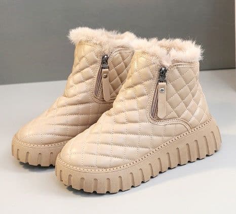 image-Women's Plaid Pattern Platform Ankle Boots Casual Side Zipper Plush Lined Snow Boots Winter Comfortable Short Boots