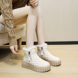image-Women's Plaid Pattern Platform Ankle Boots Casual Side Zipper Plush Lined Snow Boots Winter Comfortable Short Boots