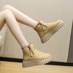 image-Women's Plaid Pattern Platform Ankle Boots Casual Side Zipper Plush Lined Snow Boots Winter Comfortable Short Boots