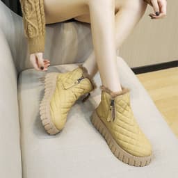 image-Women's Plaid Pattern Platform Ankle Boots Casual Side Zipper Plush Lined Snow Boots Winter Comfortable Short Boots