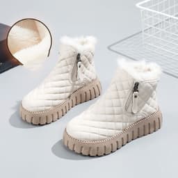 image-Women's Plaid Pattern Platform Ankle Boots Casual Side Zipper Plush Lined Snow Boots Winter Comfortable Short Boots
