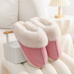 image-Winter Warm Plush Home Slippers Indoor Fur Slippers Women Soft Lined Cotton Shoes Comfy Non-Slip Bedroom Fuzzy House Shoes Women Couple