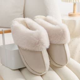 image-Winter Warm Plush Home Slippers Indoor Fur Slippers Women Soft Lined Cotton Shoes Comfy Non-Slip Bedroom Fuzzy House Shoes Women Couple