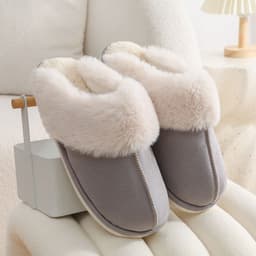image-Winter Warm Plush Home Slippers Indoor Fur Slippers Women Soft Lined Cotton Shoes Comfy Non-Slip Bedroom Fuzzy House Shoes Women Couple
