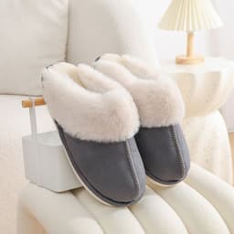 image-Winter Warm Plush Home Slippers Indoor Fur Slippers Women Soft Lined Cotton Shoes Comfy Non-Slip Bedroom Fuzzy House Shoes Women Couple