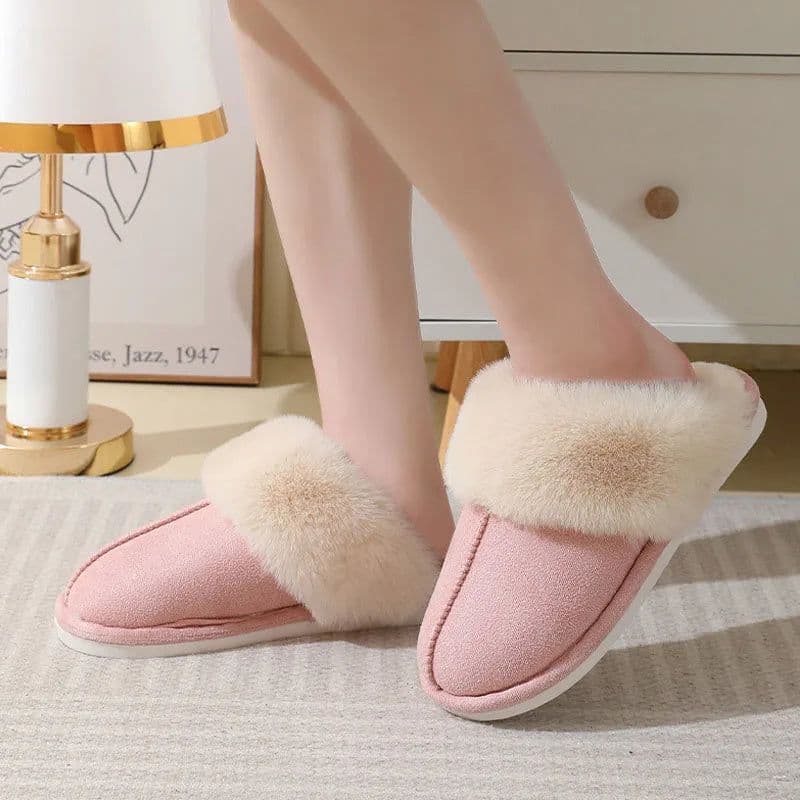 image-Winter Warm Plush Home Slippers Indoor Fur Slippers Women Soft Lined Cotton Shoes Comfy Non-Slip Bedroom Fuzzy House Shoes Women Couple