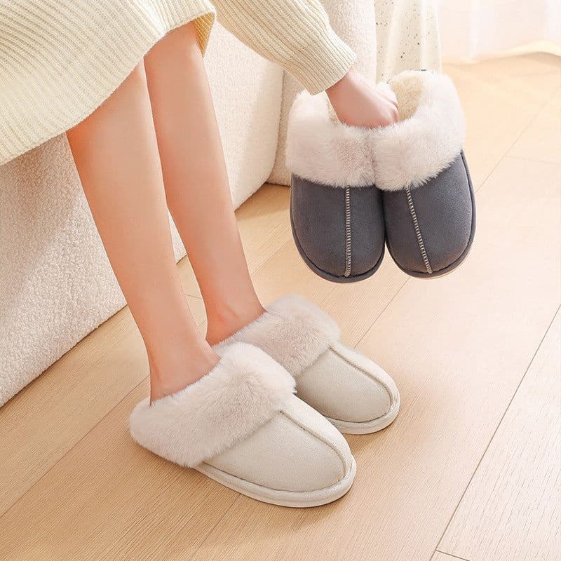 image-Winter Warm Plush Home Slippers Indoor Fur Slippers Women Soft Lined Cotton Shoes Comfy Non-Slip Bedroom Fuzzy House Shoes Women Couple