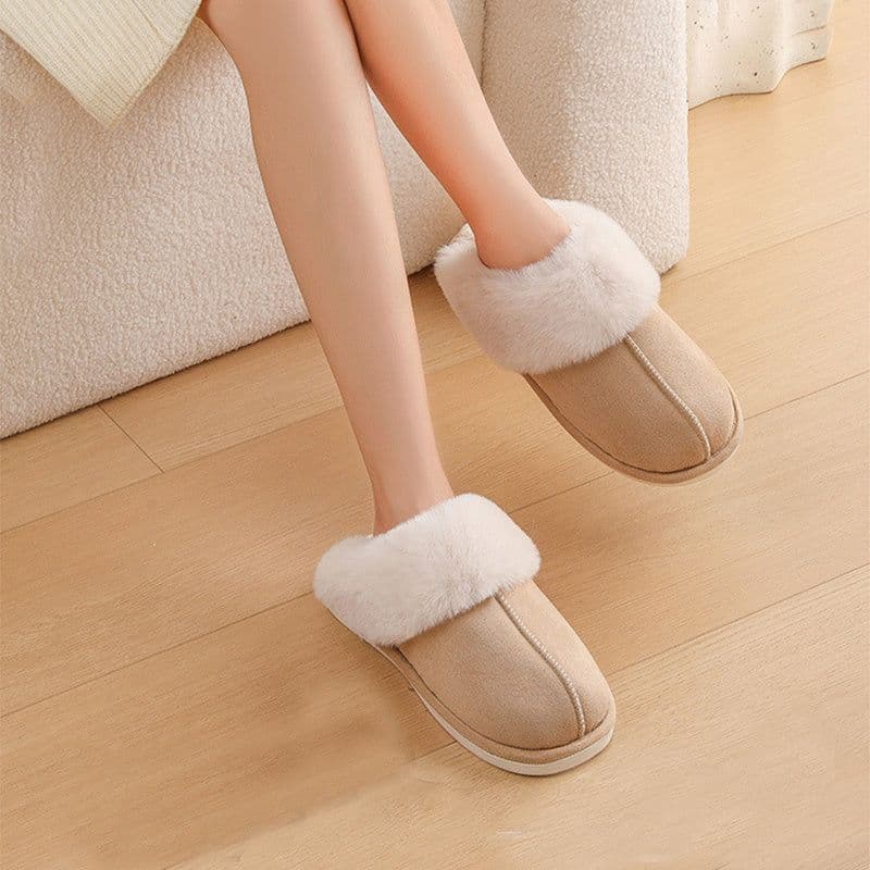 image-Winter Warm Plush Home Slippers Indoor Fur Slippers Women Soft Lined Cotton Shoes Comfy Non-Slip Bedroom Fuzzy House Shoes Women Couple