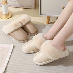 image-Winter Warm Plush Home Slippers Indoor Fur Slippers Women Soft Lined Cotton Shoes Comfy Non-Slip Bedroom Fuzzy House Shoes Women Couple