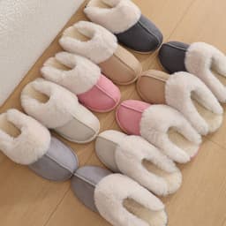 image-Winter Warm Plush Home Slippers Indoor Fur Slippers Women Soft Lined Cotton Shoes Comfy Non-Slip Bedroom Fuzzy House Shoes Women Couple