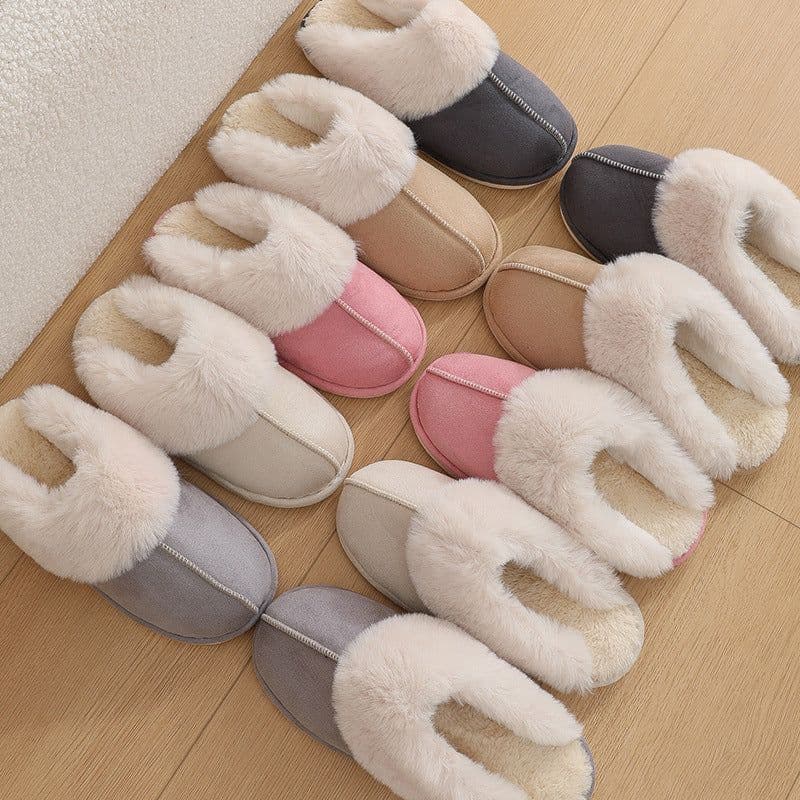image-Winter Warm Plush Home Slippers Indoor Fur Slippers Women Soft Lined Cotton Shoes Comfy Non-Slip Bedroom Fuzzy House Shoes Women Couple