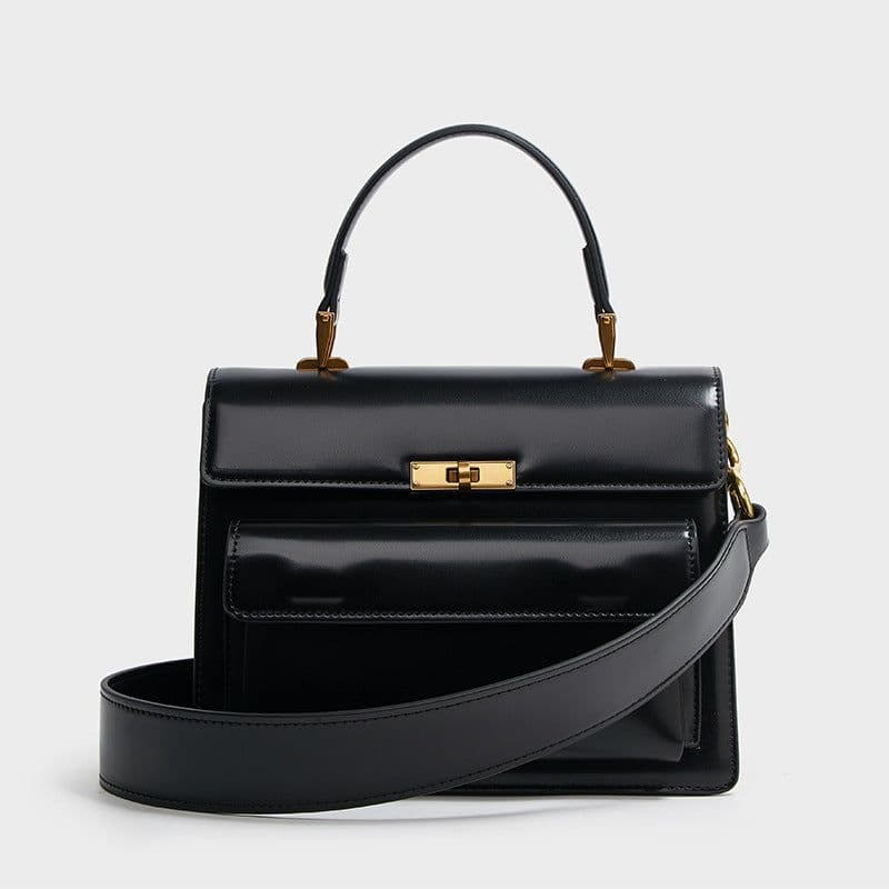 image-Textured Patent Leather Glossy Portable Fashion New Women Bag
