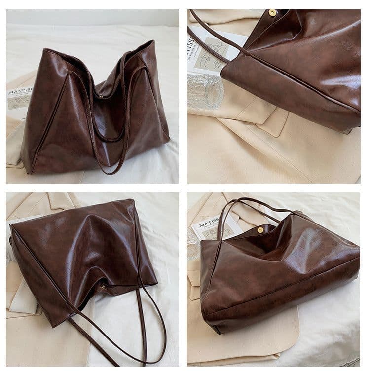 image-Glossy Large Capacity Commuter Retro Fashion Tote Bag