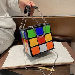 image-Fashion Color Contrast Cute Personality Creative Rubik's Cube Shape Portable Hand-carrying Chain Bag