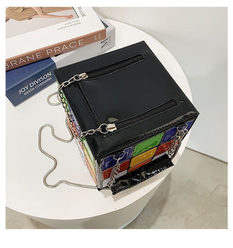 image-Fashion Color Contrast Cute Personality Creative Rubik's Cube Shape Portable Hand-carrying Chain Bag