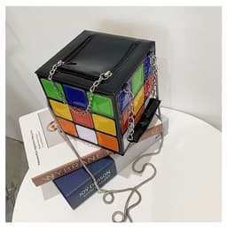 image-Fashion Color Contrast Cute Personality Creative Rubik's Cube Shape Portable Hand-carrying Chain Bag