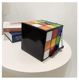 image-Fashion Color Contrast Cute Personality Creative Rubik's Cube Shape Portable Hand-carrying Chain Bag