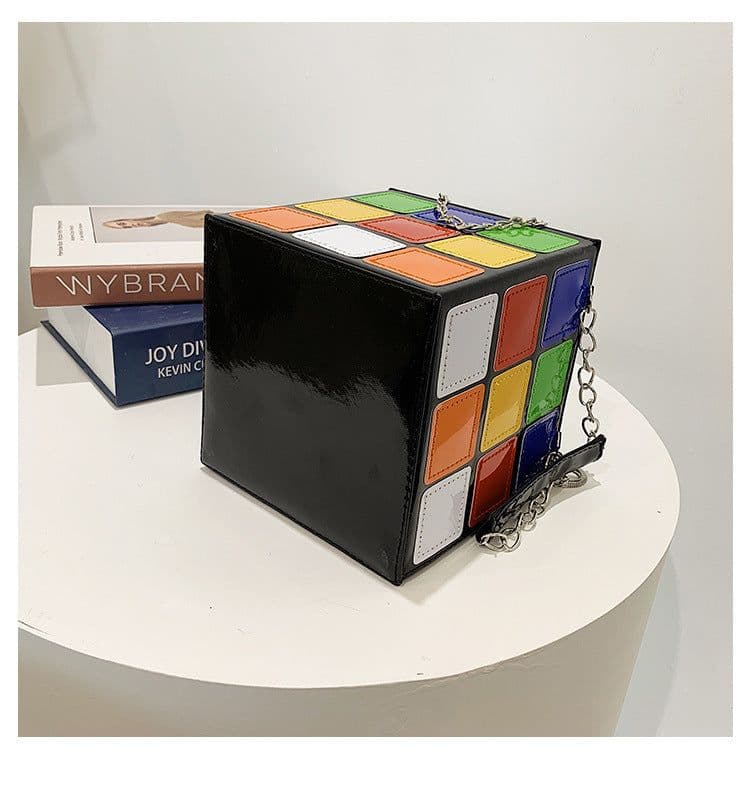 image-Fashion Color Contrast Cute Personality Creative Rubik's Cube Shape Portable Hand-carrying Chain Bag