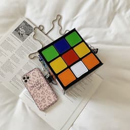 image-Fashion Color Contrast Cute Personality Creative Rubik's Cube Shape Portable Hand-carrying Chain Bag