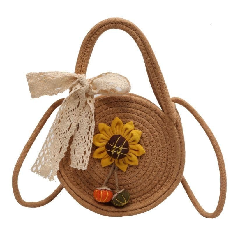 image-Cotton String Small Round Trendy All-match Seaside Beach Weaving Shoulder Messenger Bag