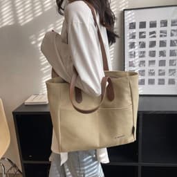 image-Large Capacity Handbag Canvas Texture Niche Shoulder Tote Bag