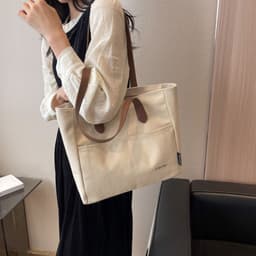 image-Large Capacity Handbag Canvas Texture Niche Shoulder Tote Bag