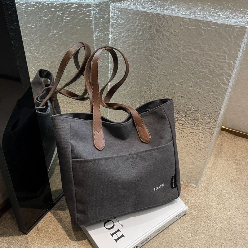 image-Large Capacity Handbag Canvas Texture Niche Shoulder Tote Bag