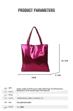image-Simple Portable Large Capacity Texture Shiny Shoulder Bag Personality Soft Pu Paint Commuter Tote