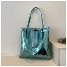 image-Simple Portable Large Capacity Texture Shiny Shoulder Bag Personality Soft Pu Paint Commuter Tote